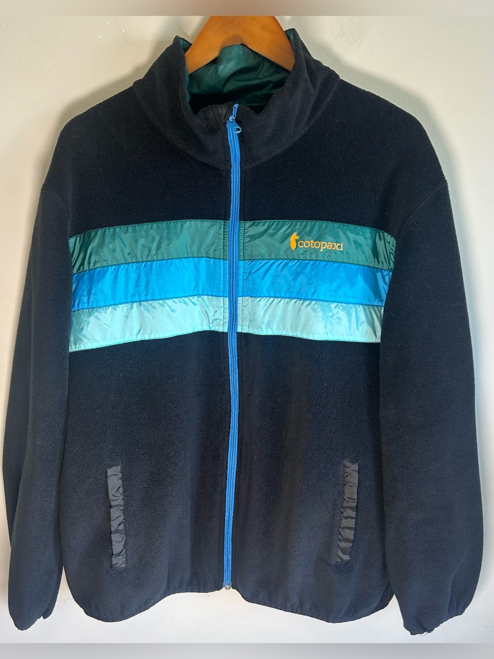 Cotopaxi Men’s Fleece Full Zip Sweater Size XL Black Blue Colorblock Teca Hiking